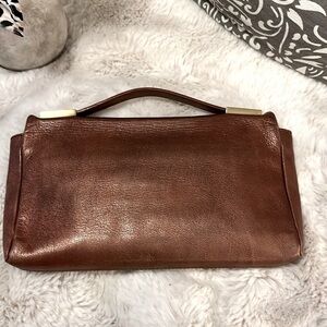 Worth New York Made In Italy Copper Brown Metallic Leather Clutch Bag Purse